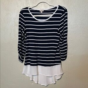 Cremieux Navy and White Striped Long Sleeve Top